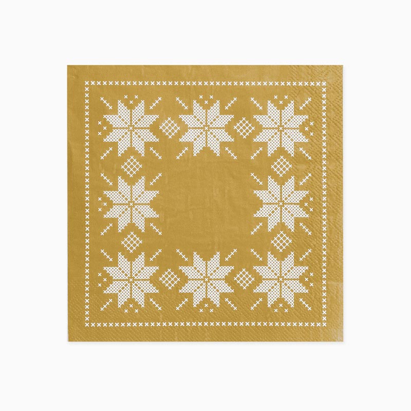 Metallized paper napkins 33 x 33 cm Christmas embroidered gold