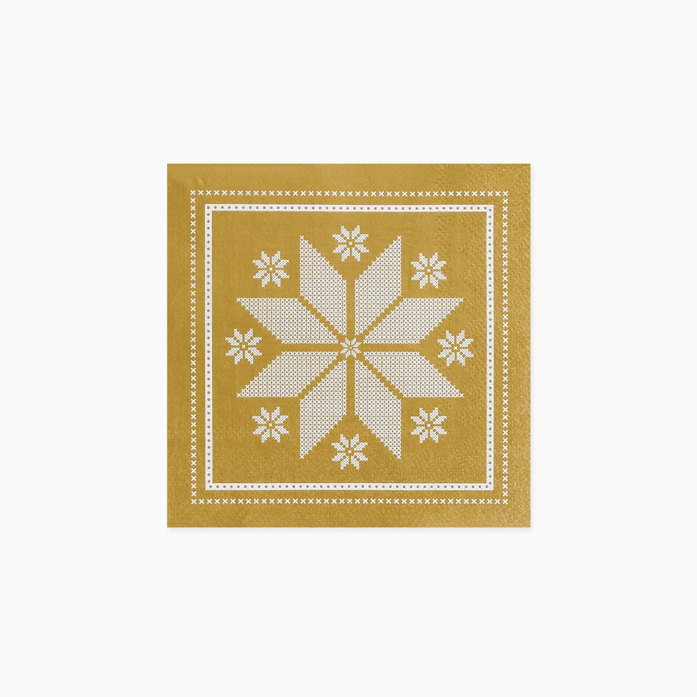 Metallic paper napkins 25x25 cm Christmas embroidery gold