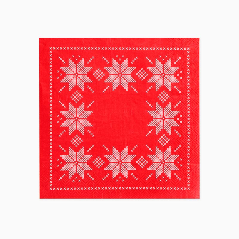 Metalized paper napkins 33 x 33 cm Christmas embroidery red