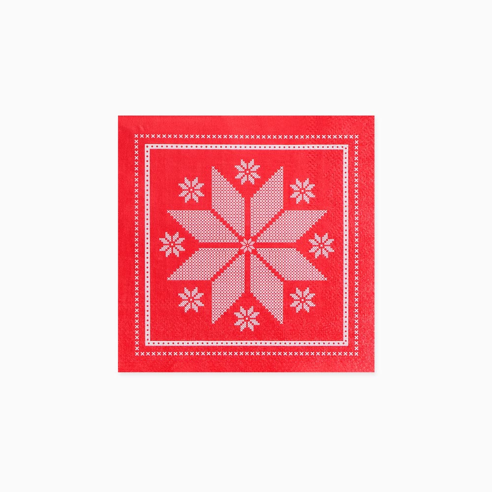 Metalized paper napkins 25x25 cm Christmas embroidery red