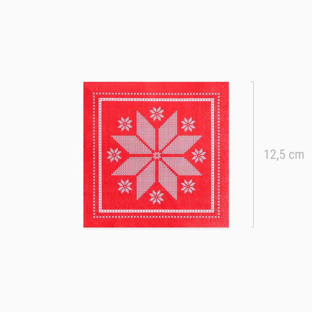 Metalized paper napkins 25x25 cm Christmas embroidery red