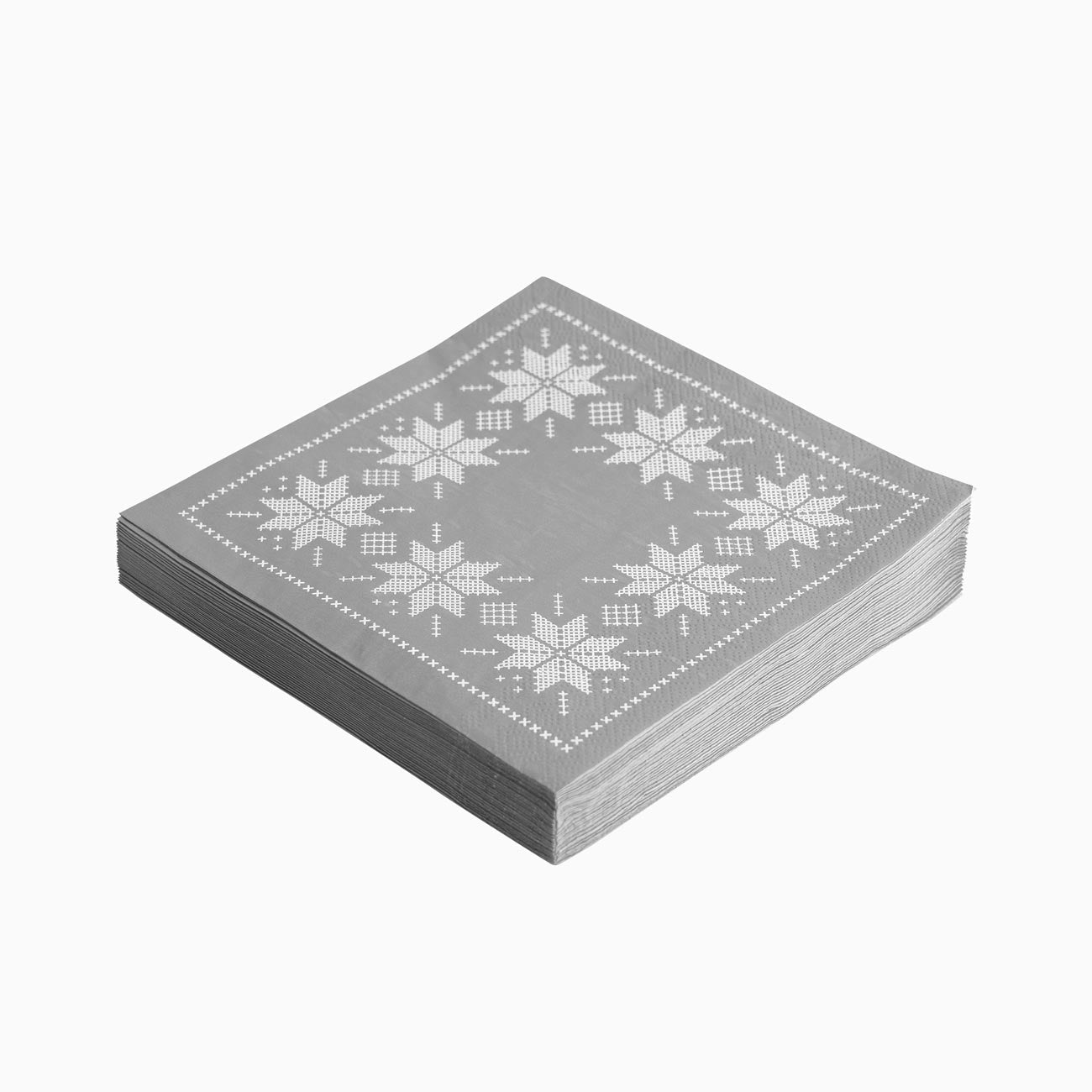 Metallisierte Papier -Servietten 33 x 33 cm Weihnachtsstickerei Silber