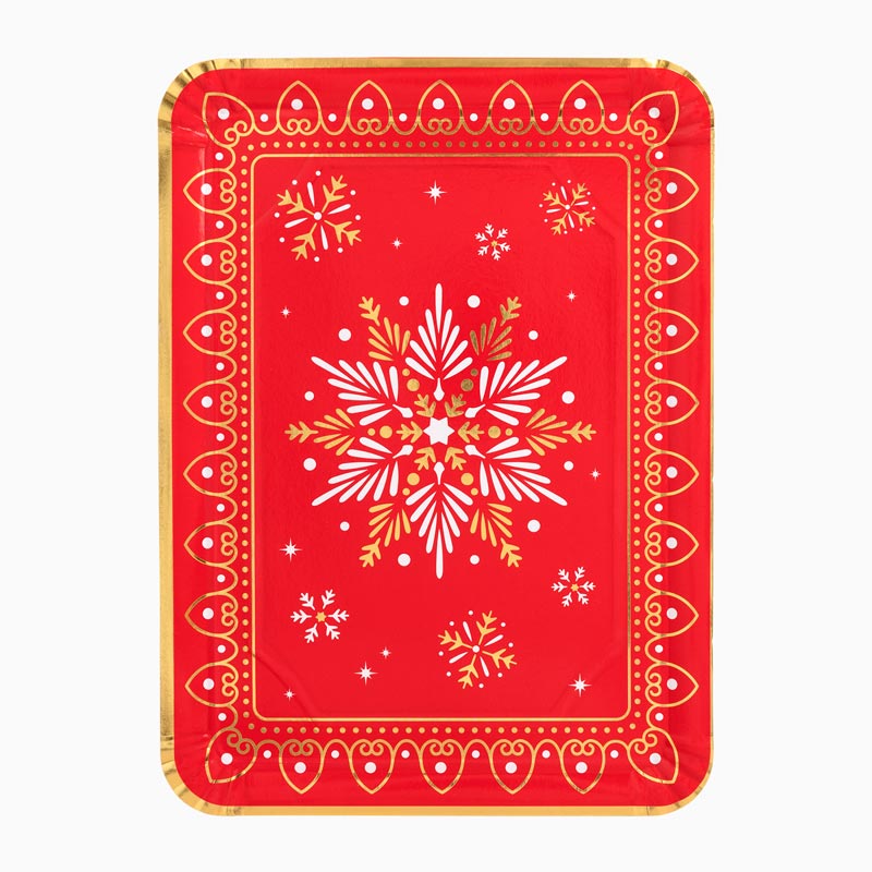 Rectangular Christmas Tray Red snowflake