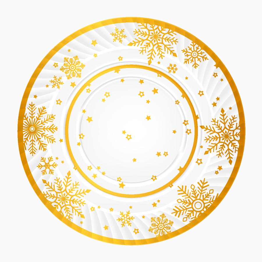 Christmas round tray Ø30 cm gold and white snowflake