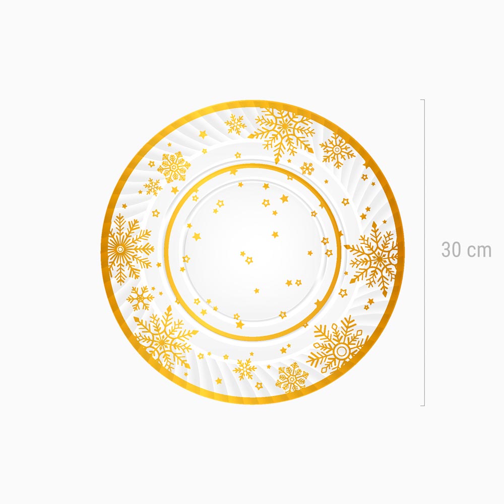 Christmas round tray Ø30 cm gold and white snowflake