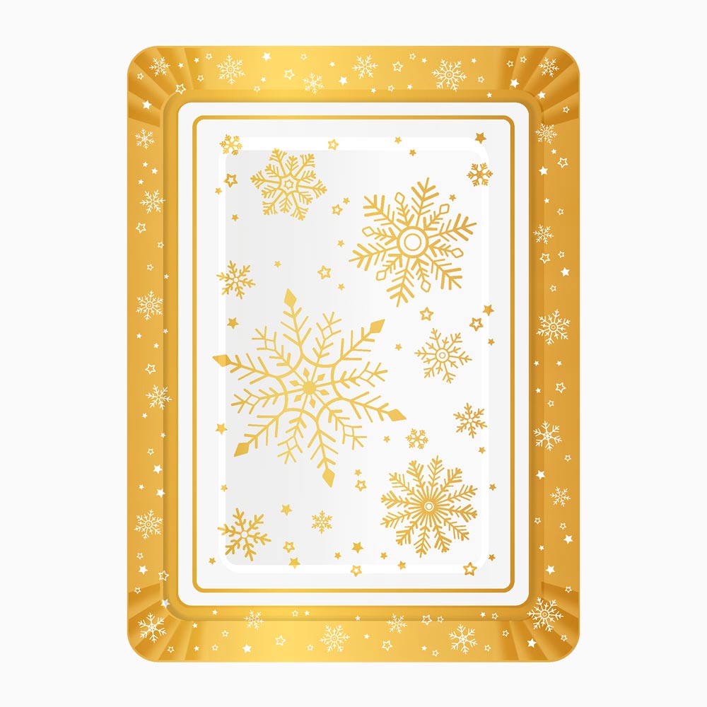 Christmas rectangular tray gold and white snowflake