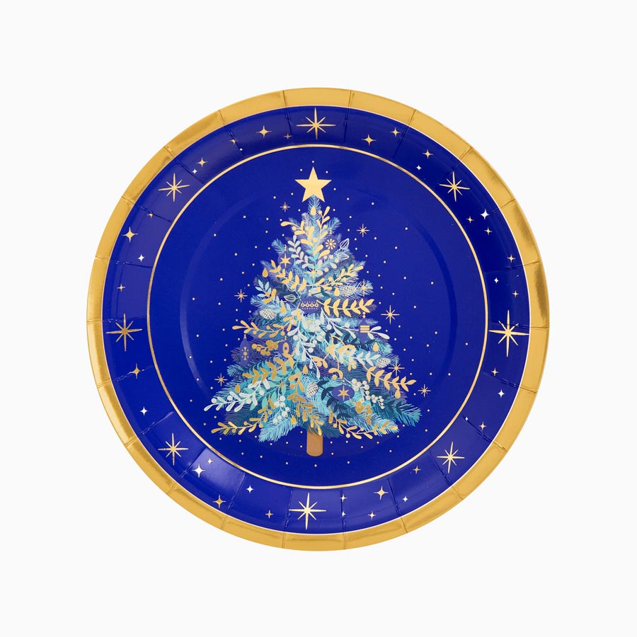Christmas cardboard plate Ø23 cm blue night