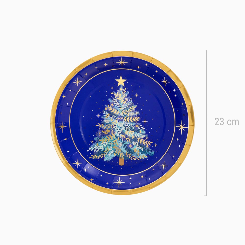 Christmas cardboard plate Ø23 cm blue night