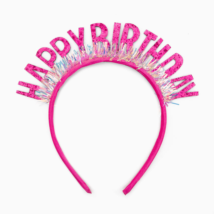 Diadema Cumpleaños "Happy Birthday" Glitter Fucsia