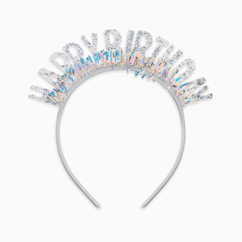 Diadema Cumpleaños "Happy Birthday" Glitter Plata