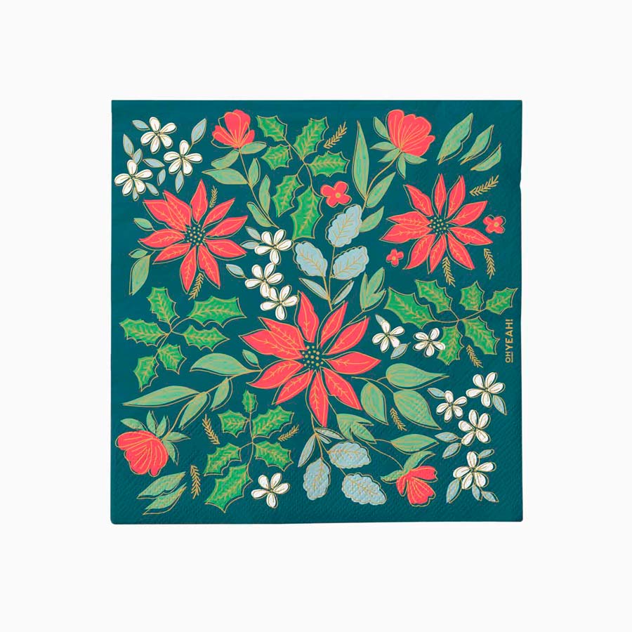 Napkins Christmas Green Flowers