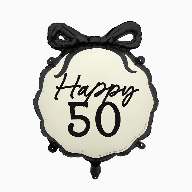 Globo Foil 45 cm Redondo Negro y Crema "Happy 50"