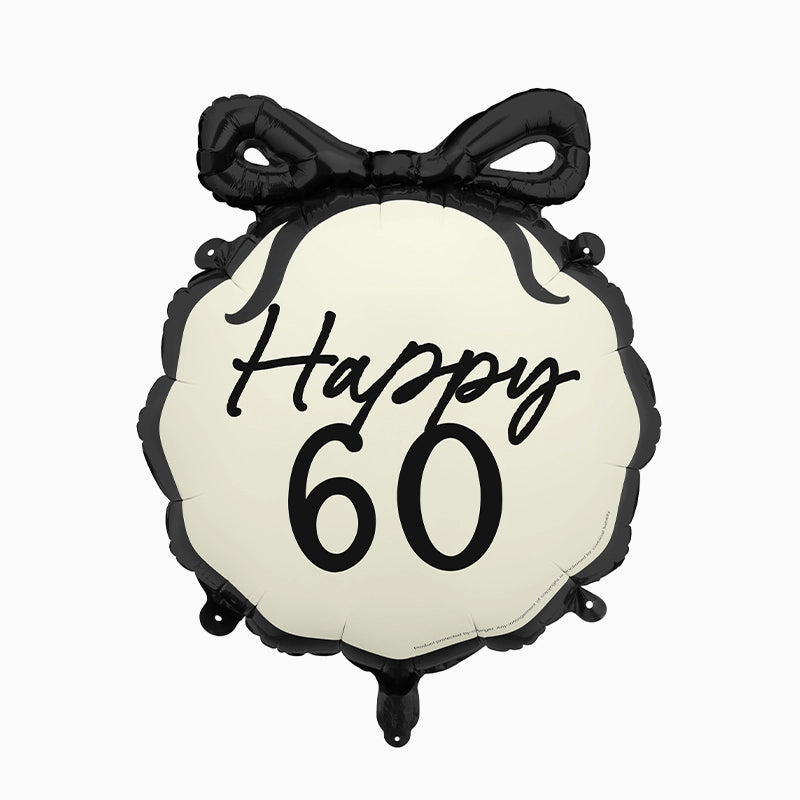 Globo Foil 45 cm Redondo Negro y Crema "Happy 60"