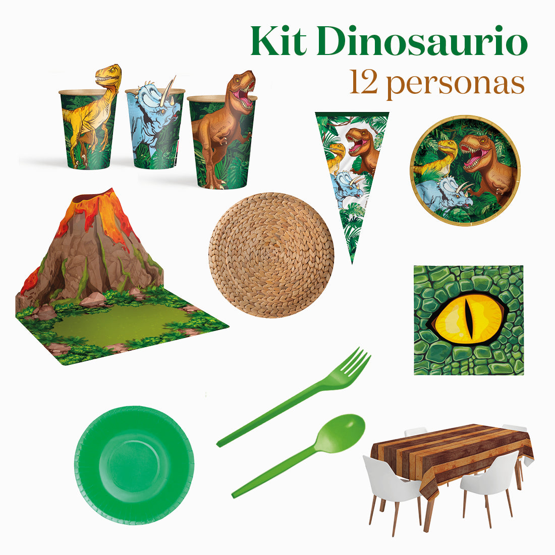 Kit da tavolo premium 12 persone dinosauro