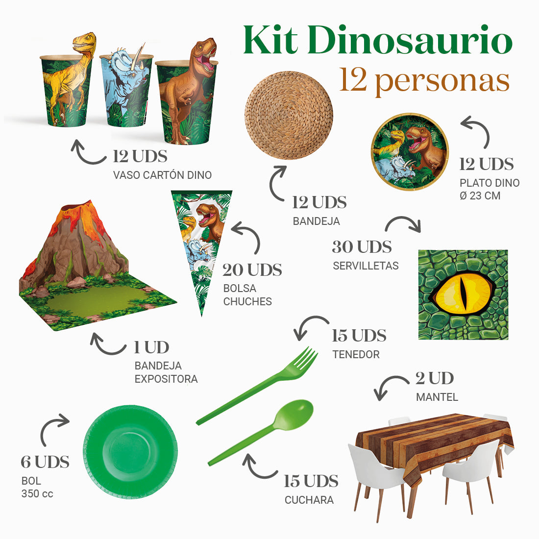 Kit Mesa Premium 12 Personas Dinosaurio