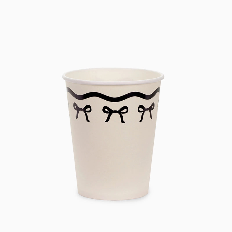 Vaso Cartón Crema Borde Lazo Negro