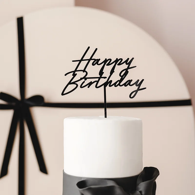 Topper Tarta 16 cm Negro "Happy Birthday"