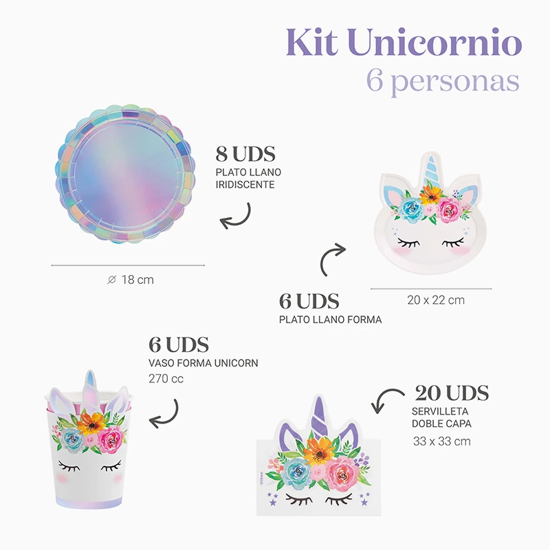 Kit Mesa Basic 6 Personas Unicornio