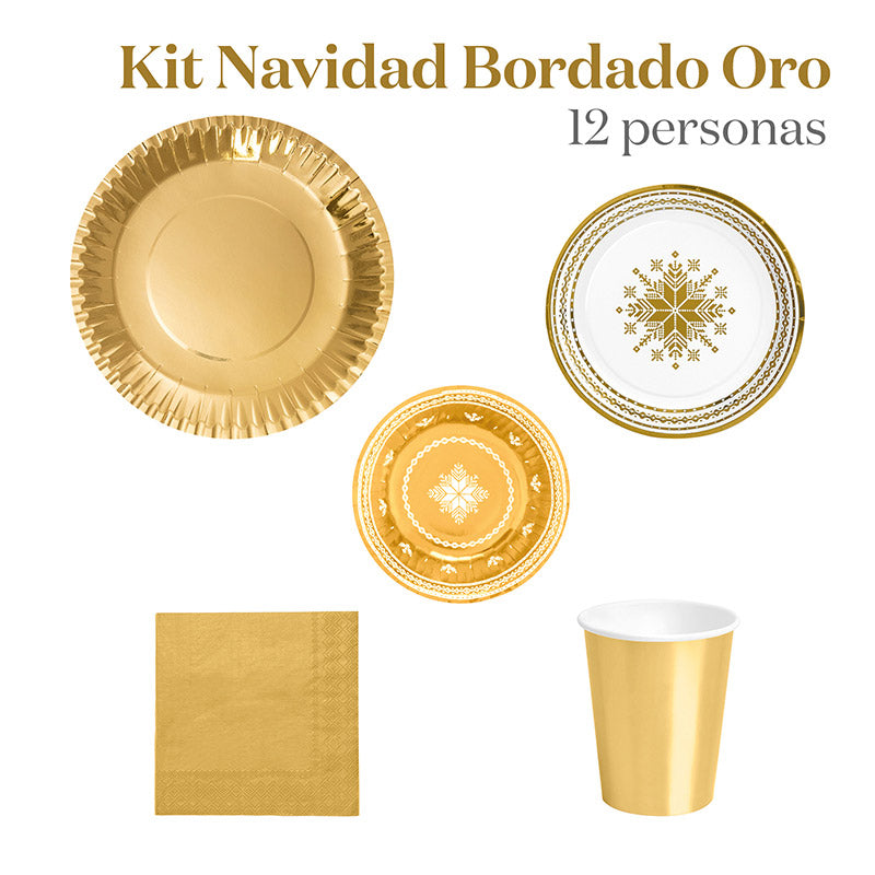 Kit de mesa premium bordado em ouro 12 pessoas