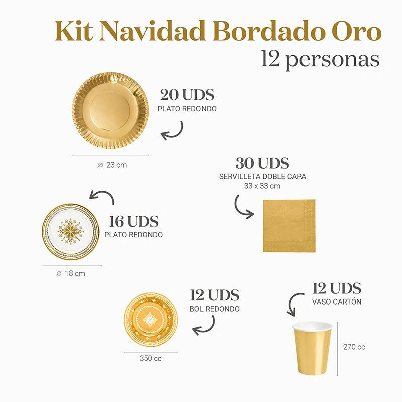 Kit de mesa premium bordado em ouro 12 pessoas