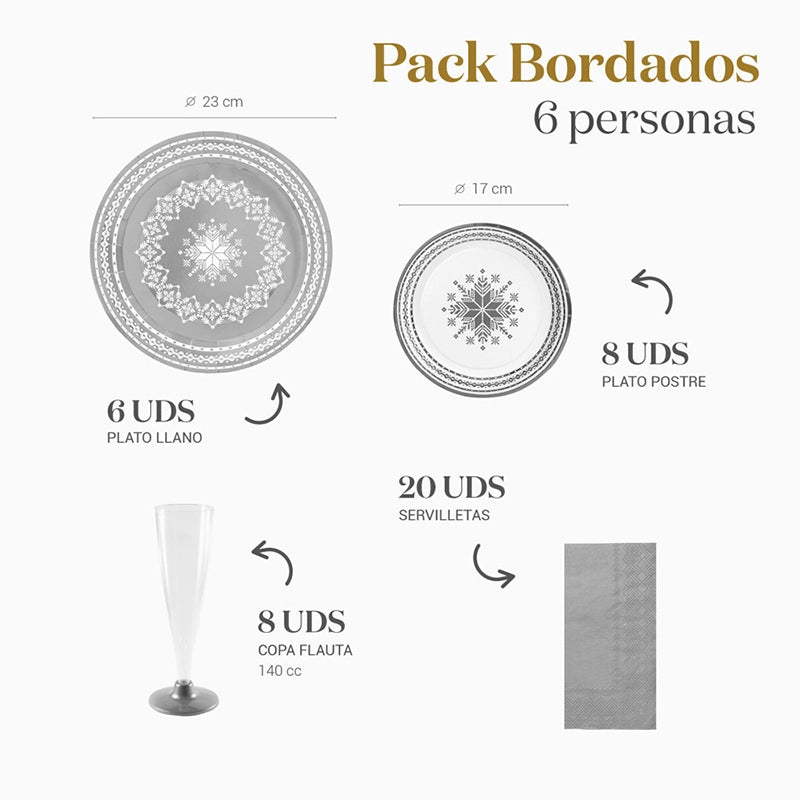 Kit Mesa Basic Navidad Bordado Plata 6 Personas