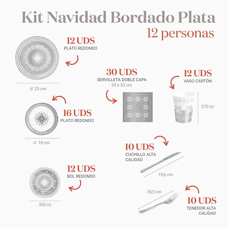 Kit di build natalizio ricamato in argento 12 persone