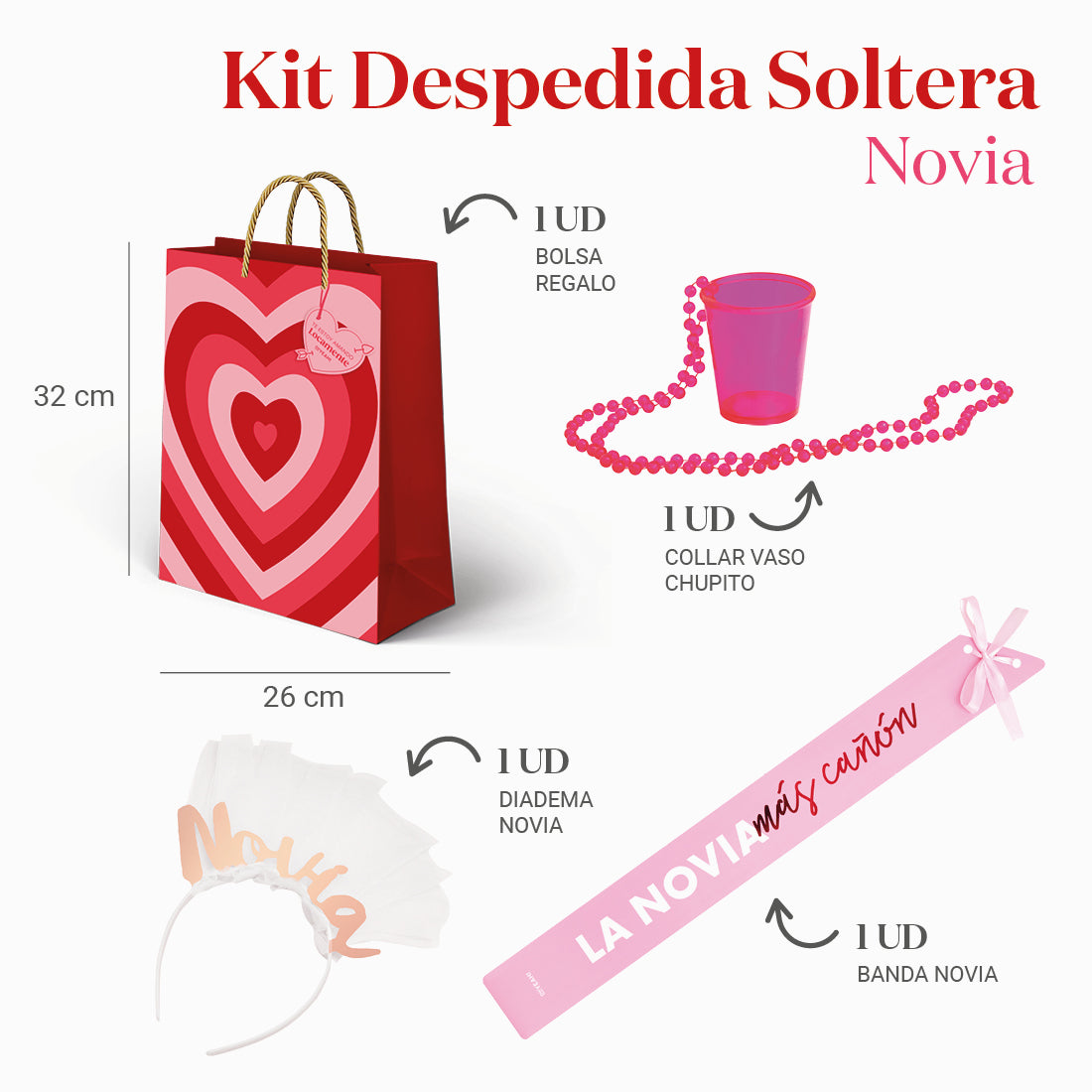 Kit Regalo Bolsa Corazones Despedida de Soltera Novia