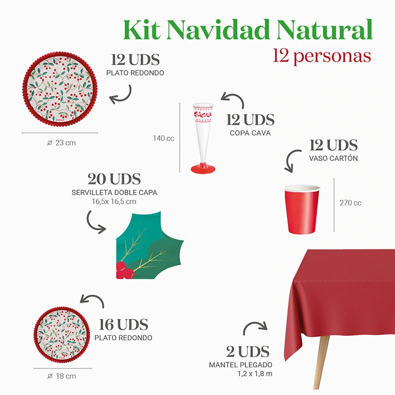 Kit de mesa premium de Natal natural 12 pessoas