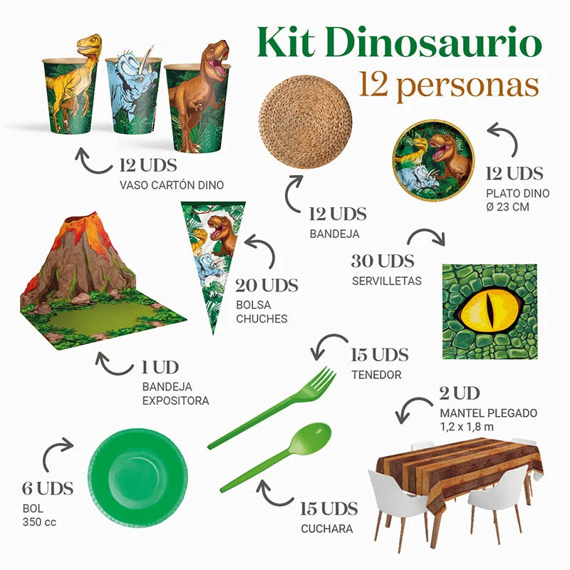 Kit Mesa Premium 12 Personas Dinosaurio