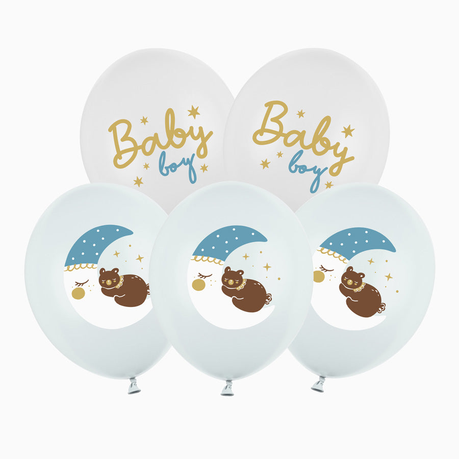 Set Globos Látex "Baby Boy" Baby Shower Azul