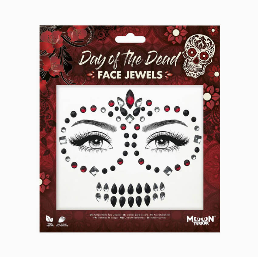 Gemme facciali calavera Halloween nero e rosso