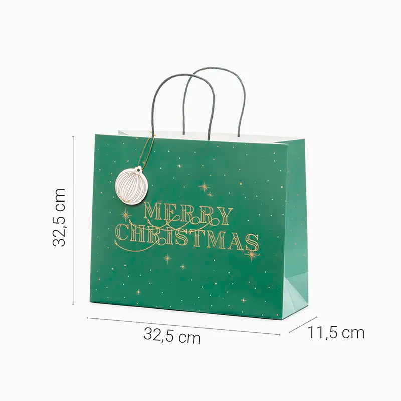 Bolsa Regalo Mediana "Merry Christmas" Verde