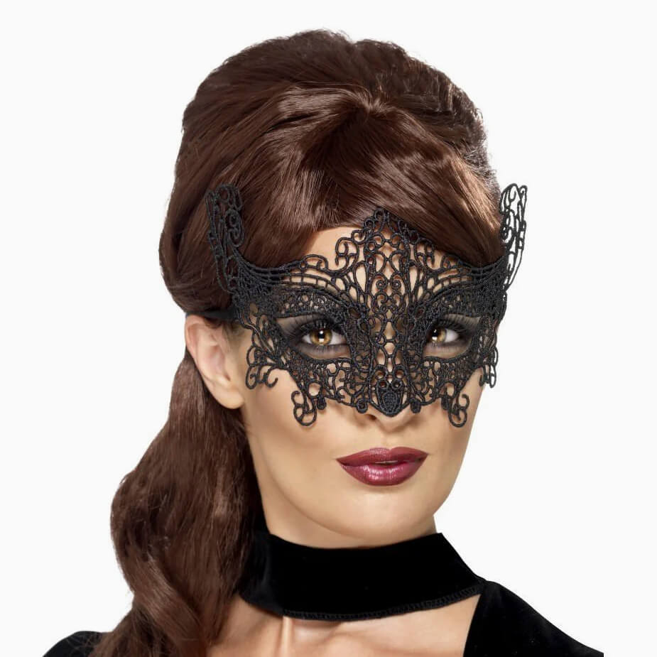 Maschera facciale pizzo nero Hallowen