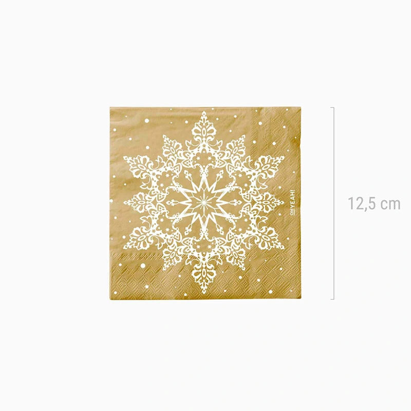 Tovaglioli di carta da 25x25 cm oro di neve natalizio