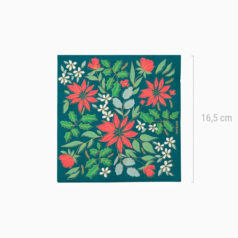 Napkins Christmas Green Flowers