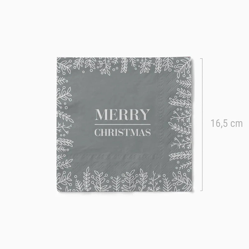 Servilletas Papel 33x33 cm Navidad "Merry Christmas" Plata