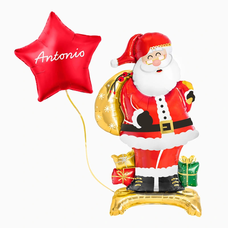 Globo con Base Foil Papá Noel y Estrella Rojo Personalizado Vinilo Blanco