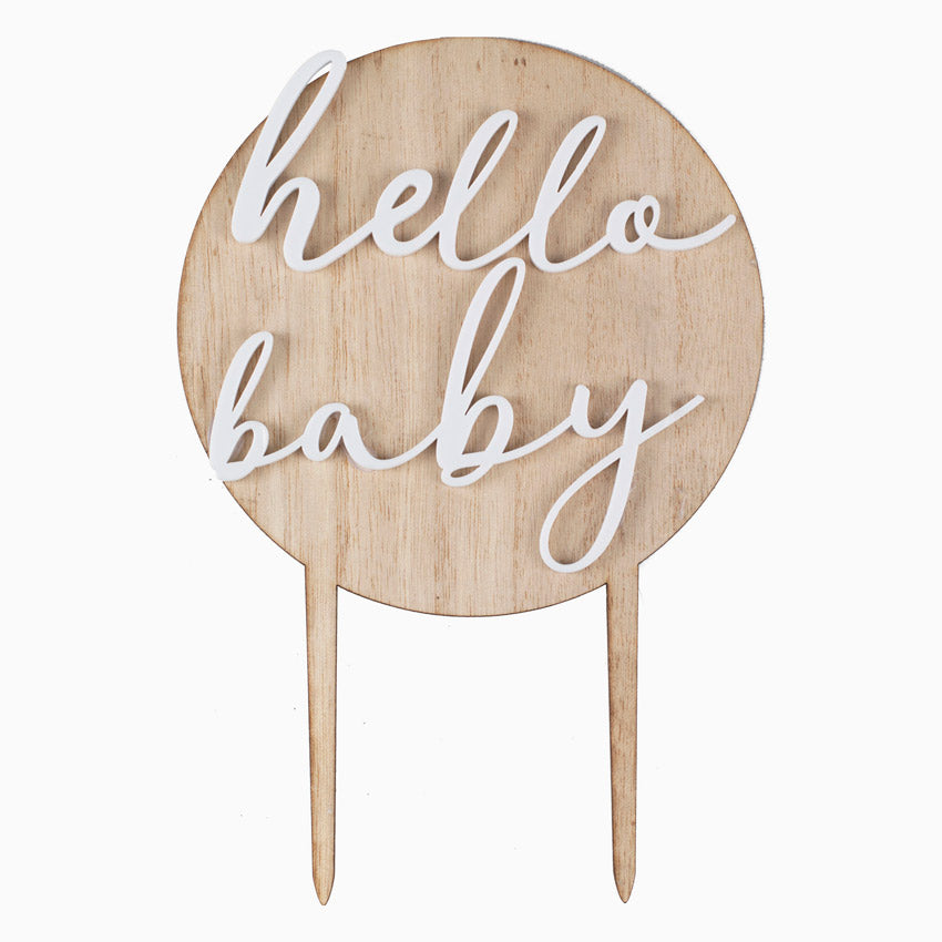 Topper Wood Cake "Hallo Baby"