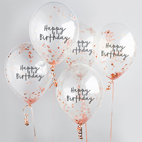 Confeti globo "joyeux anniversaire" rose or