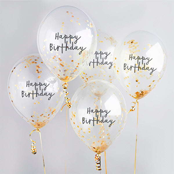 Globo Confeti "Happy Birthday" Oro