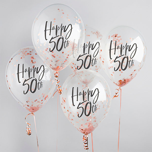 Globo Confeti "Happy 50" Oro Rosa