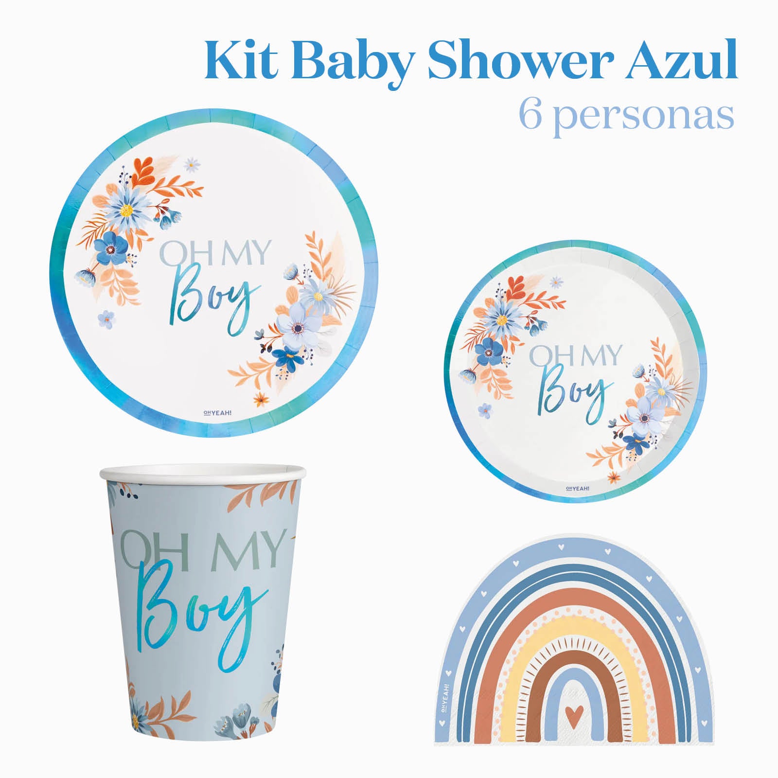 Kit de mesa básico 6 pessoas chá de bebê azul