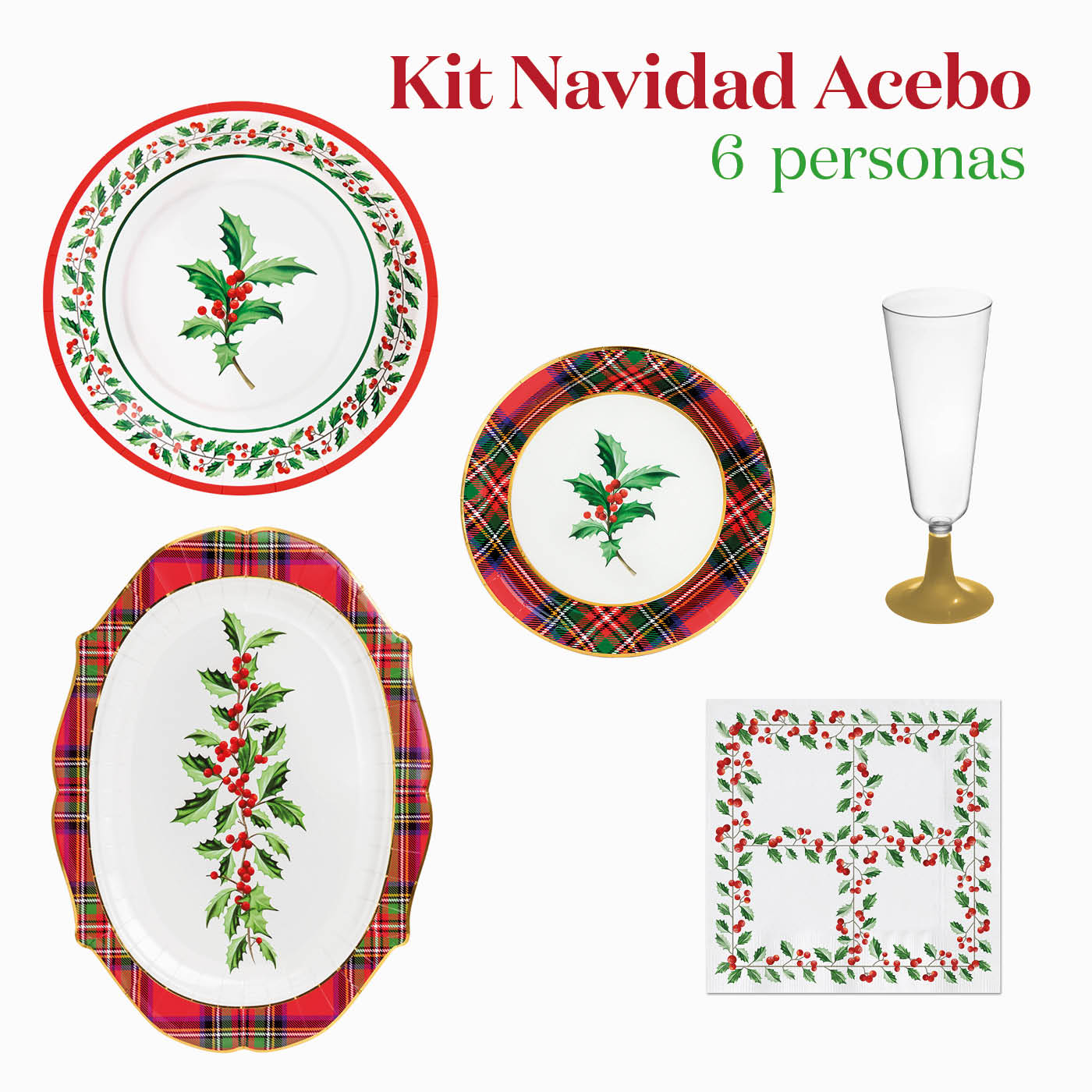 Kit Mesa Basic Navidad Acebo 6 Personas