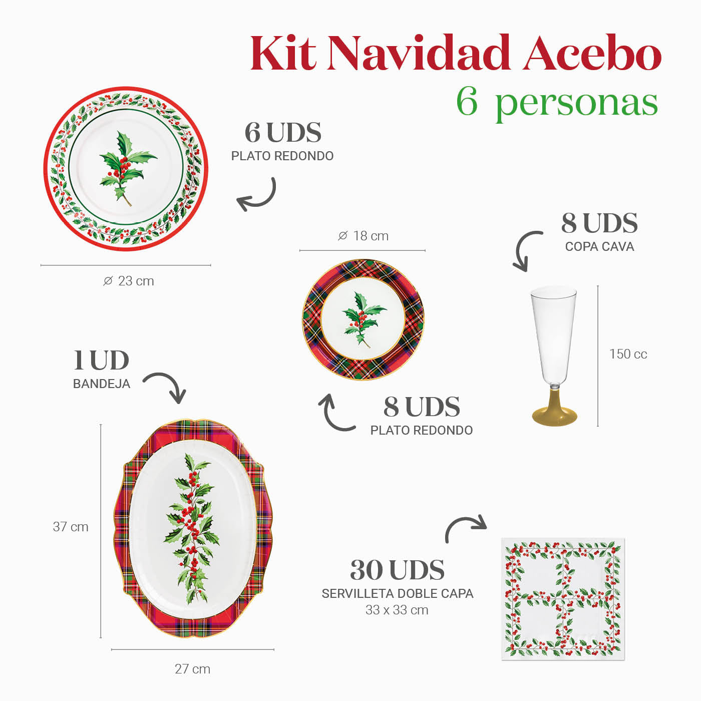 Kit Mesa Basic Navidad Acebo 6 Personas