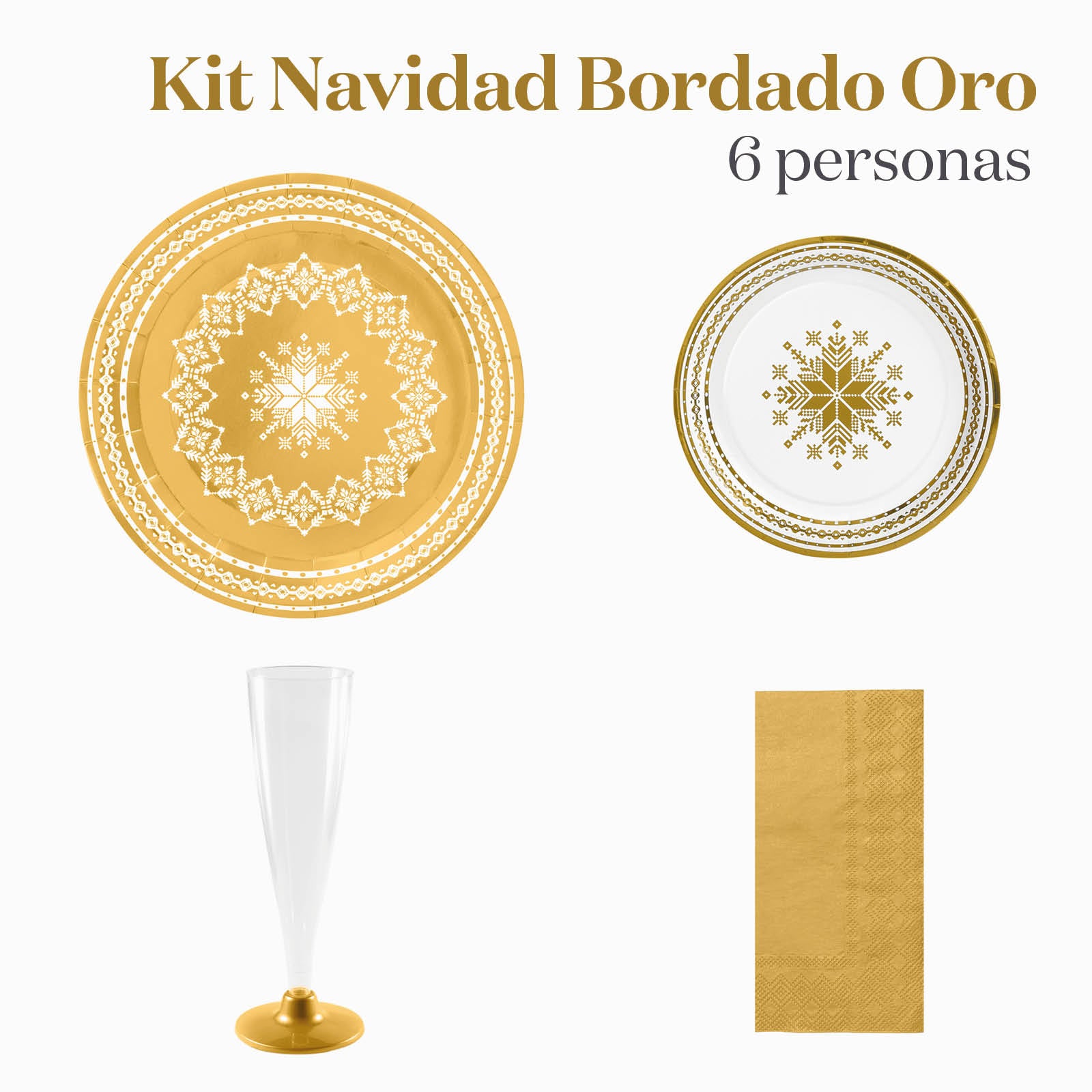 Kit Mesa Basic Navidad Bordado Oro 6 Personas