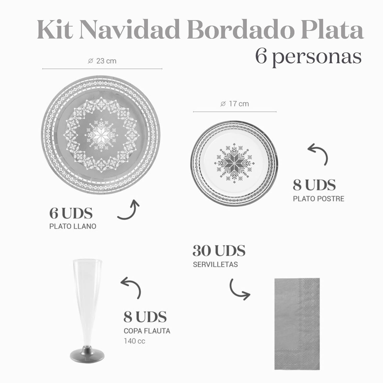 Kit Mesa Basic Navidad Bordado Plata 6 Personas