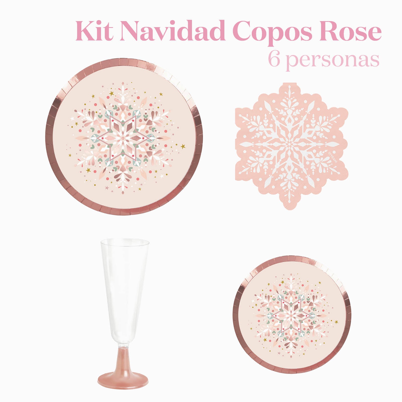 Kit natalizio di base Snowflake rosa oro 6 persone