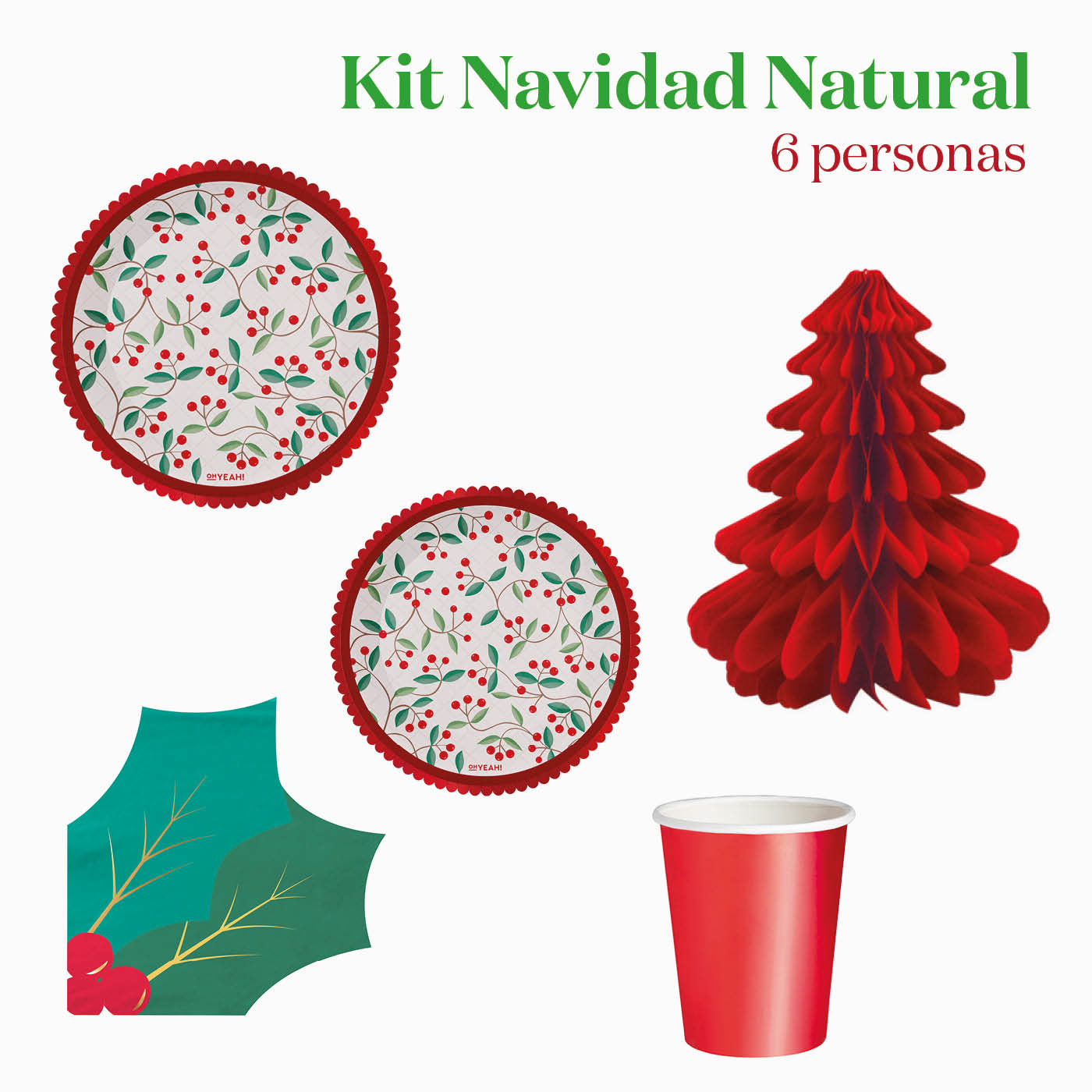 Kit Mesa Basic Navidad Natural Acebo 6 Personas