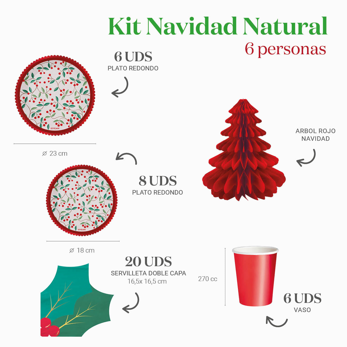 Kit Mesa Basic Navidad Natural Acebo 6 Personas