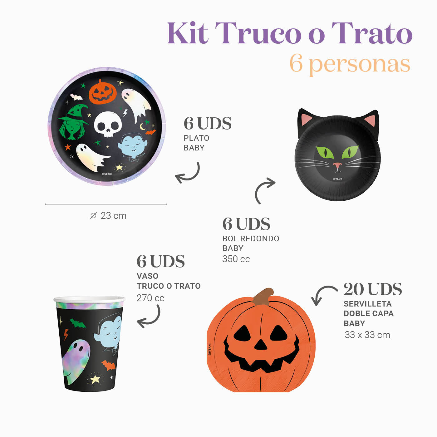 Kit Mesa Basic Truco o Trato 6 Personas 38 uds